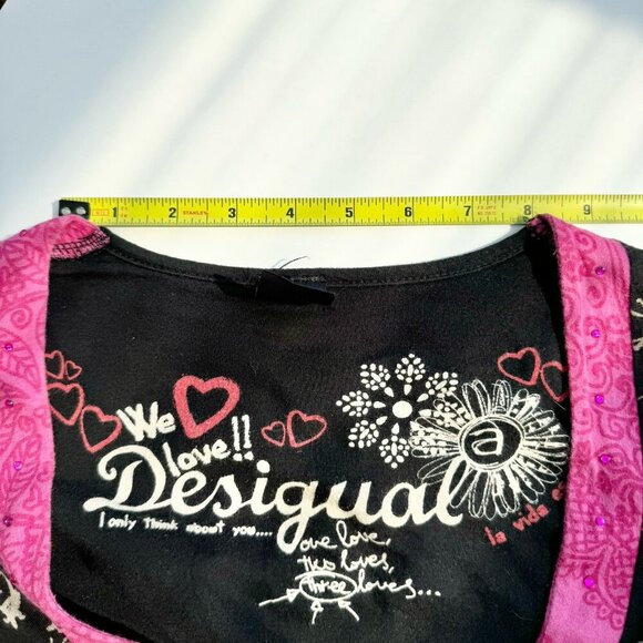 Desigual Dress Y2K Cotton Floral Stitching Rhinestones Metallic Print Large - Picture 4 of 16